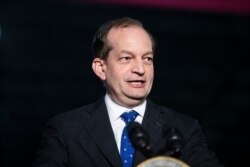 Labor Secretary Alexander Acosta speaks at JLS Automation in York, Pennsylvania, June 6, 2019.