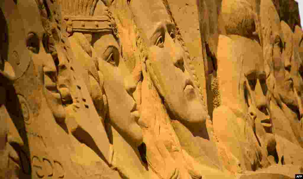Sand sculptures are seen on the Touquet Beach, northern France. Around 3,000 tons of sand were needed for 120 sculptures from 2 to 6 meters high as 30 artists sculpted their favorite celebrity.